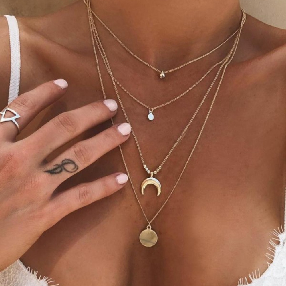 Fashion Tiered Moon Pendant Necklace